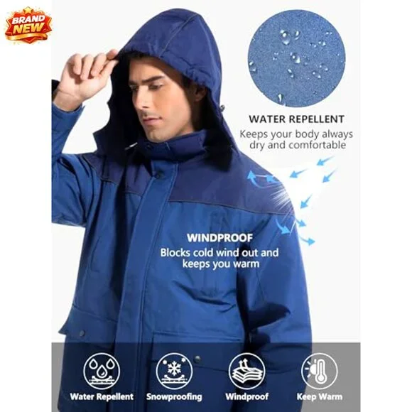 Men's Winter Ski Jacket Water Repellent Windproof Hooded Parka